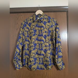Silk Lion Print Button-Up Shirt